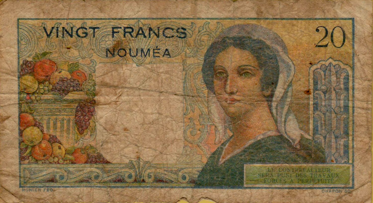 New Caledonia 20 1951 VF P-50/b